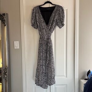 Dynamite Black and White Floral Wrap Midi Dress